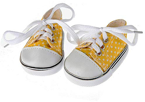 Aeromdale Puppenschuhe aus Segeltuch mit Punktmuster für 45,7 cm große American Girl-Puppen, 46 cm, Puppenzubehör, Spielzeug, Gelb, 1 Paar