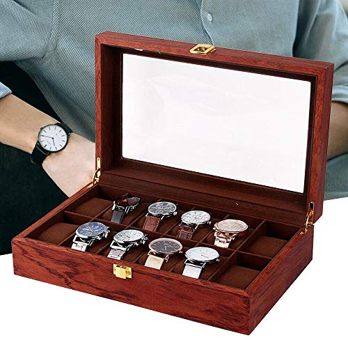 Kaibrite Uhrenbox, Holz Uhren Uhrenaufbewahrungsbox Organizer Uhrenkasten Braun Uhrenschachtel Verschließbare Uhrenbox für Herrn Dame Freund Freundin