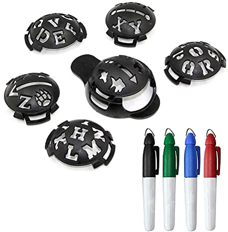 Brteyes Golfball-Markierungsschablonen und 4 Farbmarkierungen, Golfball-Markierungswerkzeug-Set, 6 Golfball-Markierungsschablonen und 4 farbige Marker für Golfzubehör, 10 Stück