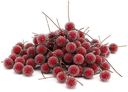 Fyearfly 100pcs bacche di frutta bacche artificiali fiore mini frutta glassata bacche di agrifoglio per la casa festa di nozze decorazioni fai da te (rosso)