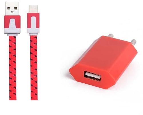 Pack Chargeur pour Huawei Nova 8i Smartphone Type C (Cable Noodle 1m Chargeur + Prise Secteur USB) Murale Android (Rouge)