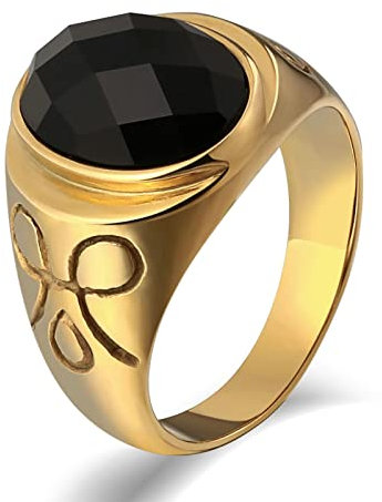 Mesnt Ringe für Männer Damen 15mm Edelstahl Ring Herren Symbol Oval Zirkonia Klassische Ringe Siegelring Gold Ringgröße 65 (20.7)