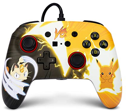 PowerA Enhanced Wired Controller for Nintendo Switch and Oled Model, Advance Gaming Buttons, 3.5mm Stereo Jack and Anti-Friction Rings, Officially Licensed: Pokémon: Pikachu vs. Meowth