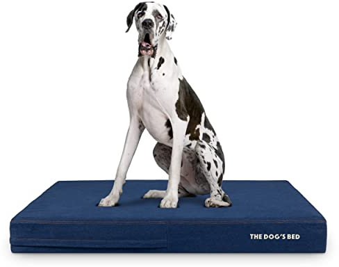 The Dog’s Bed Orthopaedic Memory Foam Dog Bed for XXL Dogs, Waterproof Washable Cover, Anti-Slip Base, Calming Surface – CertiPUR-Certified Foam, Tough Blue Denim, 15cm Thick