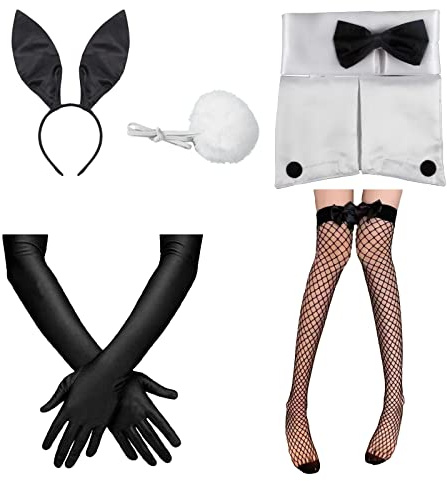 KAYLRE Costume da Coniglietto di Halloween Intimo Donna e Code Body Coniglio Set Vestito per Halloween Costume Cosplay Festa（7PCS）