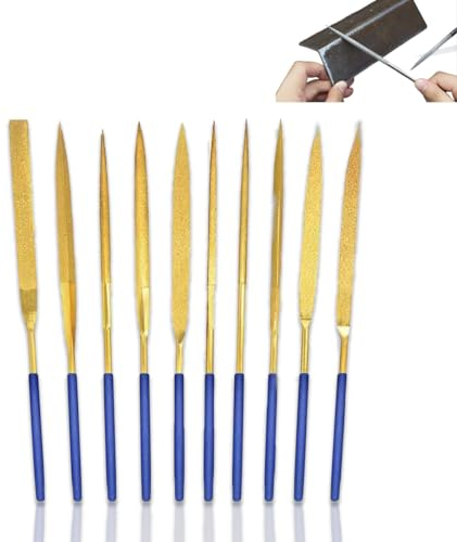 Plstod Diamant Nadelfeilen Set 3x140mm Mini Diamant Feilen Set 10-tlg Diamant Nadelfeilen Diamantbeschichtetes Werkzeug Feilen mit Präzisions für Weichem Metall Holz Stein und Kunststoff - Blau & Gold