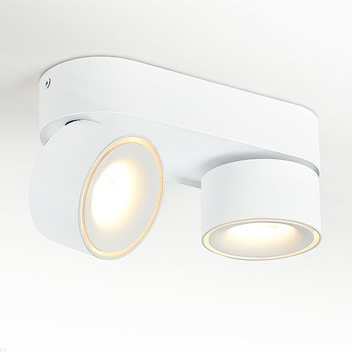 Budbuddy 2X12W LED Spots de Plafond Orientables Barre de Spots Pivotants Plafonnier Apparent Blanc Plafonnier spots Intérieur Moderne pour Couloir, Salon, Bureau Boutique et Plus 3000K