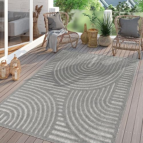 TT Home In-& Outdoor Teppich Wetterfest Balkon Küche Wohnzimmer Boho Skandi Design, Farbe:Hellanthrazit Grau, Größe:200x280 cm