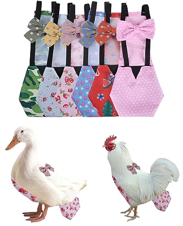 MANON ROSA Pet Duck Huhn Windeln mit Fliege, wiederverwendbar, handgefertigt, waschbar, wasserdicht, Innenschicht für Gänse, Henne, stilvolle und schützende Geflügelwindel (6 Windeln, klein)