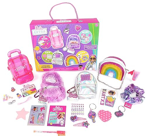 Barbie 4 x Mini Bag Collection With Hair Clips, Lip Gloss, Nail Stickers, Mini Notebook And Mini Stationery Accessories - Mini Backpack Bag Toys - Cute Backpack