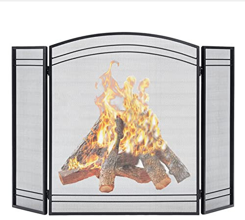 DOZRAN Feuerschutz, moderner Kaminbogenschutz, 121 x 80 cm, schmiedeeiserner Netz-Funkenschutz für Herd/Gaskamin/Holzverbrennung Comfortable Anniversary