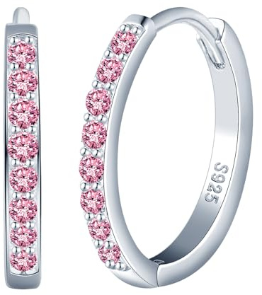 CPSLOVE Orecchini Cerchio da Donna Ragazze Eleganti Orecchini Cerchi con Zircone in Argento 925 Orecchini Creole de Diametro 1.4cm