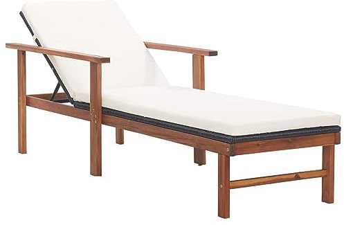 ShGaxin Sonnenliege mit Auflage, Balkonliege, Gartenliege, Sonnenbett Outdoor, Gartenliegestühle, Freizeitliege, Strandliege, Gartenmöbel, Himmelsliege,Poly Rattan Akazie Massivholz Schwarz