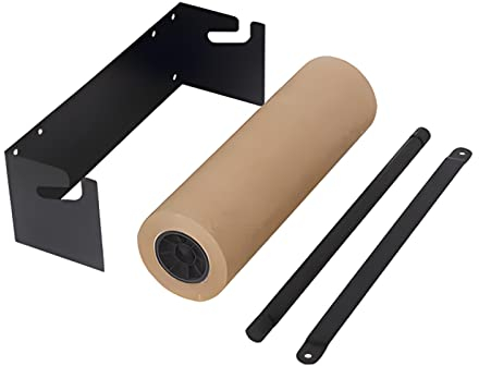 Wandmontierter Papierspenderschneider, Schwarz, mit 50 m Kraftpapierrolle, 14,5/26,3/38,1 Zoll breiter Notizpapierhalter für Restaurant/Café/Küche/Büro (Farbe: Schwarz, Größe: 67 cm/26,3 Zoll breit)