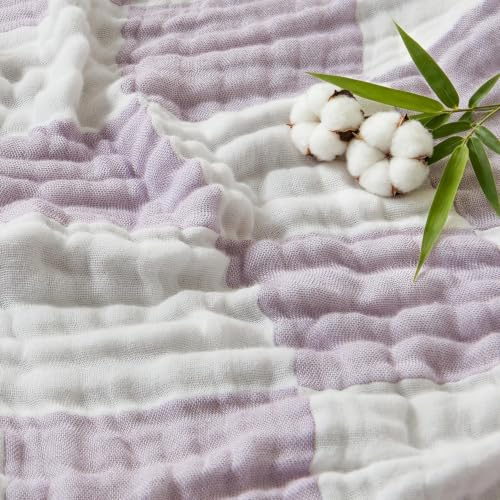 EMME Musselin Decke 100% Baumwolle 150x200 Schachbrett Tagesdecke | 4-Lagig Weiche Atmungsaktive Sofadecke & Überwurf Für Erwachsene Ganzjährig Vorgewaschen Couch Bettdecke