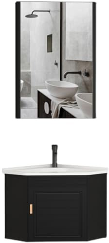 Lave Main Wc Avec Meuble Angle Lave Main Armoires De Salle De Bain Avec Miroir Meuble Wc Suspendu Meuble-lavabo D'angle Moderne Monté, Petit Meuble-lavabo Flottant Pour Salle De Bains.(Color:Black gol