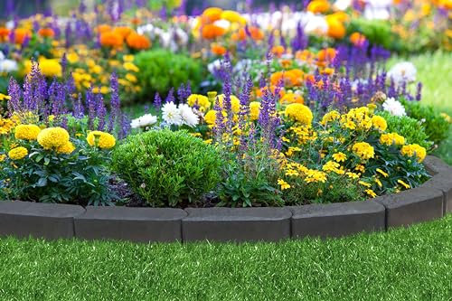 Marble Stone Effect 30x10x12cm Stomp Garden Edging Bricks, Recycled Rubber- (Graphite, Set of 4)