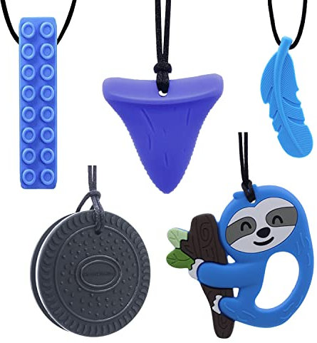 GNAWRISHING Chew Necklaces for Sensory Kids 5 Pcs Sensory Chewy Toys for Autism Girls and Boys, ADHD Toddler, Adult