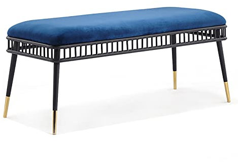 FGDIUCVN Ottomane-Bank aus Samt, gepolsterte Sitzbank, Metall-Eingangsbank, Schlafzimmerbank, Moderne Schuhbank, Bettbank, Multifunktionsbänke, blau-Schwarze Beine, 120 x 40 x 45 cm (47 x 1