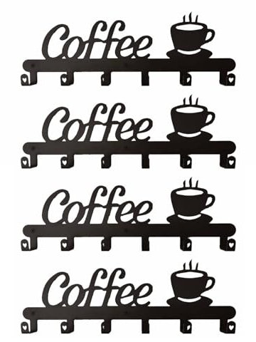 Fhkpsqkcn Lot de 4 supports muraux pour tasses à café - En métal - Avec crochet - Pour une cuisine soignée