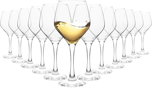 Homiu Large White Wine Glasses | Set of 12 | 330 ML | Napoli Collection | Glass Drinking Crystal Clear Wine Glass | Wedding Gift Cocktail Set | Home Restaurants Kitchen | Dishwasher Safe
