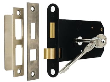 Infinity Decor Cerradura horizontal de 3 palancas con llave, 150 mm, juego de cerradura de seguridad de hierro que sustituye a Union 2077 (latón antiguo)