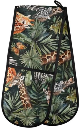 Oven Gloves Double Oven Gloves Giraffe Tropical Palm Leaf Plant Oven Mitts Pot Holder Heat Resistant Quilted for BBQ Baking Kitchen Cooking Gloves