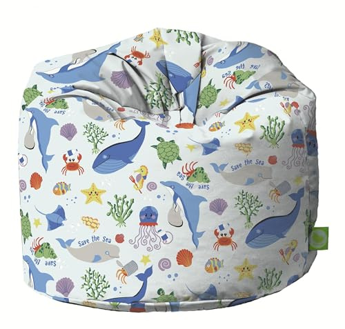 BeanLazy ® 100% Cotton Save The Sea, Ocean Clean Up, Sea Creatures Bean Bag Wtih Filling
