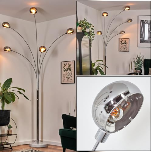 HOFSTEIN Nikkala Lampadaire en métal blanc/chrome/fumé avec pied en marbre, lampe réglable au design rétro/vintage, interrupteur sur le boîtier, E14, salon, chambre, bureau