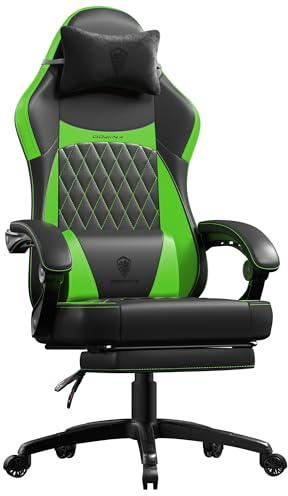 Dowinx Gamingstol, racingstol, ergonomisk spelfåtölj med ländryggsstöd, gamingstol PU-läder 150 kg, grön