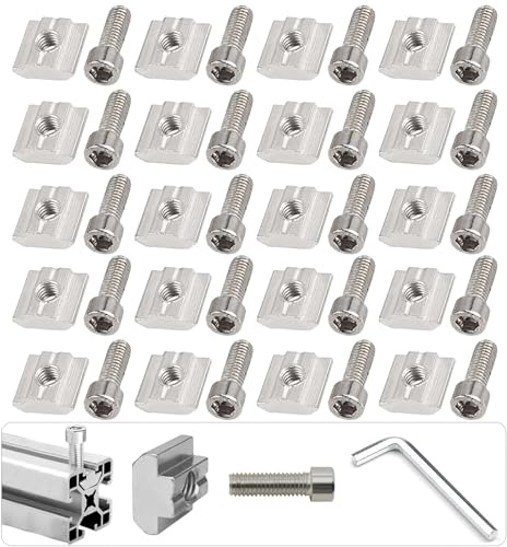 40 Pcs / 20 Sets Roll in Spring T Nuts, Metal Profile T Slot Nuts and Bolt