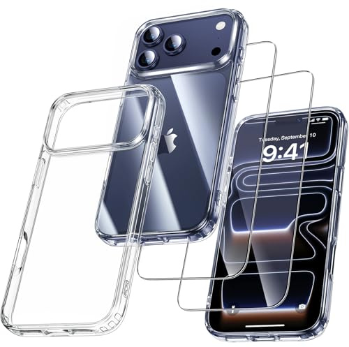 UniqueMe für iPhone 17 Pro Max Hülle - Handyhülle für iPhone 17 Pro Max Case, Rundumschutz Hülle Set Schutzhülle Cover, 1 Handyhülle & 2 Schutzfolie - Transparent