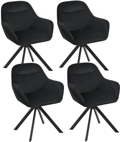 Goeurvant Esszimmerstühle Drehbar 4er Set mit Armlehne, 360° drehbar, Polsterstuhl Samt, Drehstuhl Esszimmer, Küchenstuhl mit Metallbeine für Esszimmer, Küche, Schwarz