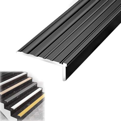 Aluminium Stair Nosing Stair Edging Self Adhesive Stair Trim Transition Molding 35.4-Inch Stair Edging Transition Strip Non Slip Staircase Step Edge Protector for Outdoor & Indoor Uses(Matte black)