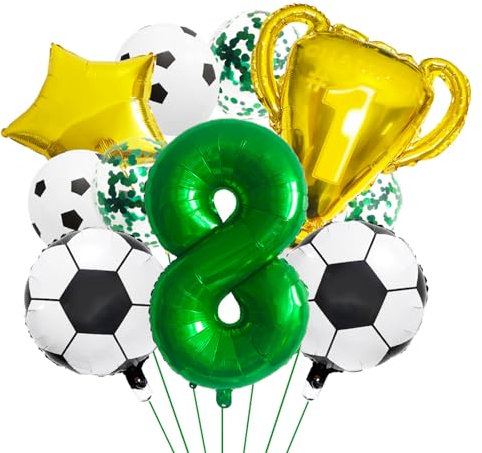ParPix 11 Stück Fussball Luftballon 8. Geburtstag Junge, Fussball Geburtstag Deko Folienballon 8, Grün Fußball Luftballon Geburtstagsdeko 8 Jahre Junge,8 Geburtstags Fussball Ballon für Fussball Party