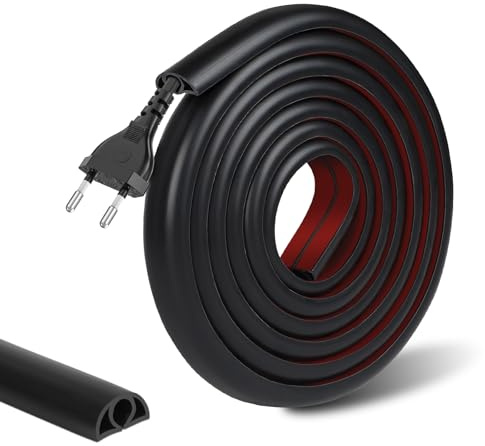 DBREAKS Mini Cache Câbles, Auto-adhésif Goulottes Passe Cable de 2 m, Goulotte Autocollante en PVC Flexible Passe Cable Sol, Goulotte Electrique, Cache Fil TV Mural, Bureau Goulotte Noire