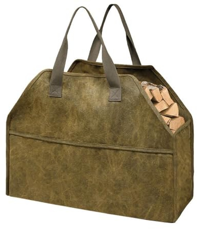 DUOAZJL Firewood Carrier Firewood Bag Heavy Duty Waxed Canvas Log Carrier Tote for Firewood, Large Fire Wood Sling Carrier with Handles for Easy Transport Carrying and Wood Stove Accessories(A)