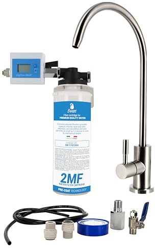 Sistema Filtraggio Acqua Sottolavello 2MF – Rimozione Calcare Cloro Sedimenti – Testa QL1 – Contalitri - Kit Filtrazione Completo con Tubi e Raccordi – Facile Installazione