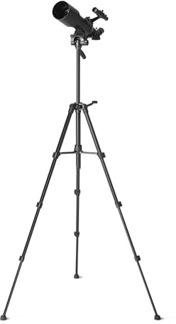 Amazon Basics Telescopio, Apertura 70 mm, Montatura Altazimutale da 400 mm, Portatile con Treppiede, Supporto per Telefono, Borsa, Nero