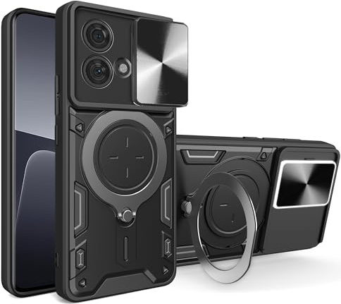 JayModCase Funda para Motorola Moto Edge 40 Neo Carcasa Cubierta de Cámara Deslizante Soporte de Anillo Giratorio 360° Metálico Protección Militar Antigolpes Bumper Case for Moto Edge 40 Neo - Negro