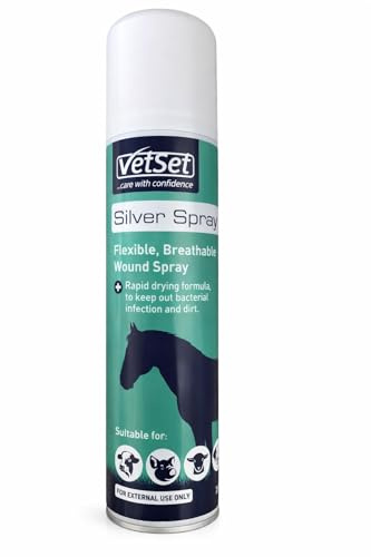 VetSet Silver Aluminium Spray for Animal Wounds | Veterinary Antiseptic Silver Spray for Horses, Dogs, Livestock & Equine Use | Breathable Protective Coating for External Wounds & Abrasions, 250ml
