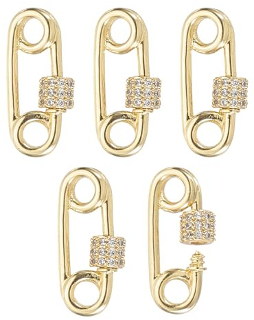 PATIKIL Broches De Seguridad De Alfiler De Seguridad De Tornillo De Latón, 5 Piezas Broches De Joyería Con Cierre De Gancho Y Piedra CZ De Circonita Cúbica Para Hacer Collares, Dorado