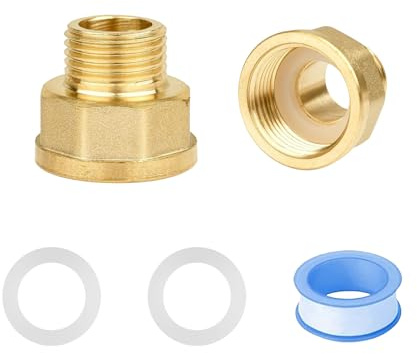 1 Female to 1/2 Male BSP Thread Brass Hex Bushing Reducing Connector,1” Female to 1/2” Male Adapter,for Water, Gas, Pipe Connecting Conversion with Sealing Rings