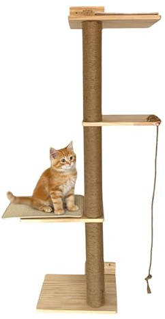 Árbol Rascador para Gatos Interior Salina 127 cm con Sistema Anticaída | Suelo o Pared, Madera de Pino Natural con Sisal y Cuerda de Yute | ALTHEA LIVING