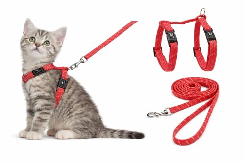 arnes para Gatos - Gatito Elza Coral - 15-22cm - 20-30cm - Correa 120cm - Nylon Ajustable - Reflectante - con mosqueton