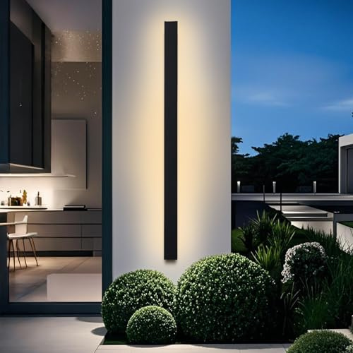 YUEEU Aplique Pared Exterior 60CM IP65 Largo LED Lampara Jardin Terraza | Negro Impermeable Luz 3000K Aluminio Lámpara para Jardín, Porche, Camino, Patio Luces Cálida Modernas Antracita 32W 3200LM