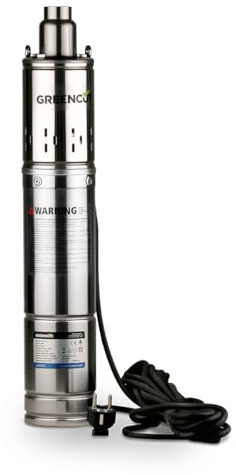 GREENCUT BAS370C Bomba de Agua Sumergible 370 W (~0,5 CV) Ideal Pozos Profundos Caudal Máx de 20 L/min y Altura de Bombeo hasta 50m Compacta, Acero Inoxidable, Fácil de instalar, Riego doméstico.