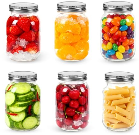 Alitree Lot de 6 Mason Jar avec Couvercle, 500ml bocaux Mason Jar en verre,Bocaux à Pickles & Bocaux en Verre Conserve Bocal en Verre avec Couvercle idéaux pour les confitures et conserves