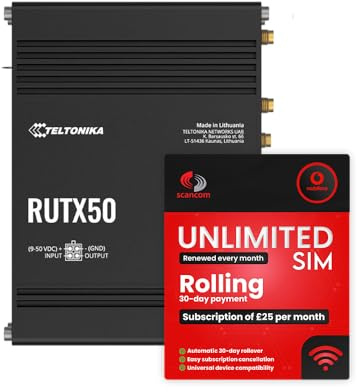 Teltonika RUTX50 - Router de banda ancha móvil de doble red 5G + plan de datos Vodafone Rolling de 30 días del Reino Unido - Internet 5G/4G de alta velocidad