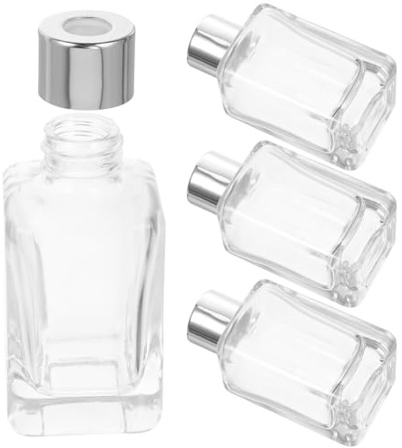 Tofficu 4 Botellas de Vidrio para Aceites Esenciales de 50 Ml con Tapa Plateada, Frascos Difusores de Perfume Recargables para Coche y Hogar, Envases Anti-fugas para Aromaterapia